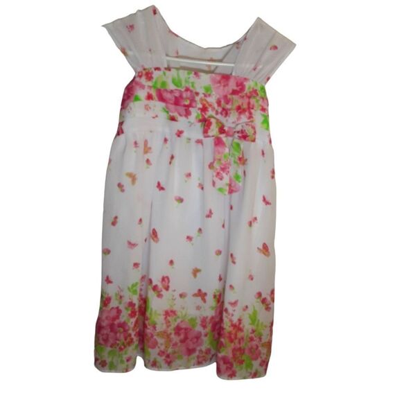 HOLIDAY EDITIONS Dress Empire Waist Floral Capped Sleeves‎ Tiered Bow Sz 10 - Picture 1 of 12